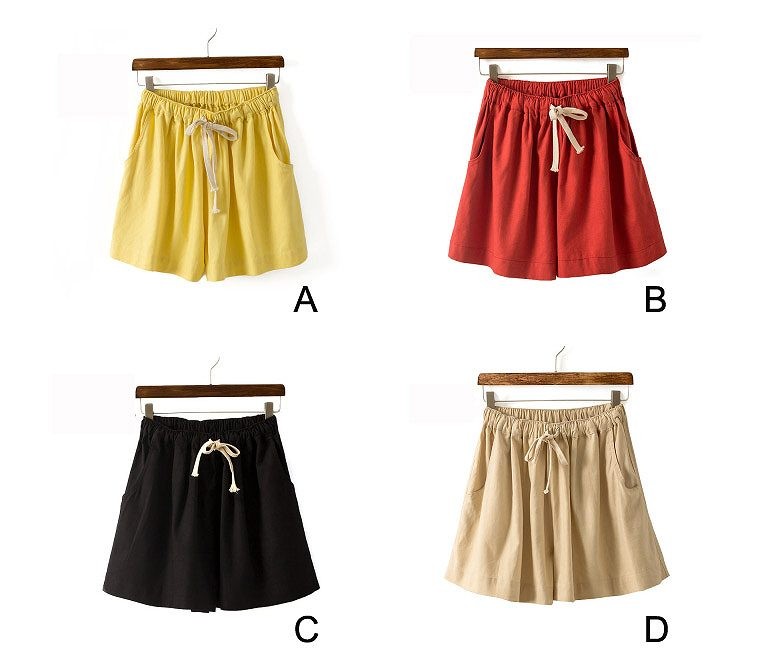 レディース ボトムス　ショートパンツ　カジュアル　海　プール　プチプラ　リネン混　カラバリ　夏　ベージュ　イエロー　レッド　ブラック　ネイビー　グリーン　ピンク　送料無料