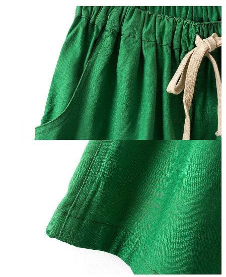 レディース ボトムス　ショートパンツ　カジュアル　海　プール　プチプラ　リネン混　カラバリ　夏　ベージュ　イエロー　レッド　ブラック　ネイビー　グリーン　ピンク　送料無料