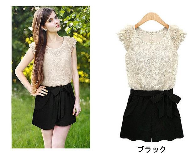 レディース　トップス　シフォン　ワンピース　ファッション　かわいい　パンツ　ショートパンツ　リボン　デート　買い物　旅行　夏　半袖　ホワイト　ブラック　ピンク　送料無料