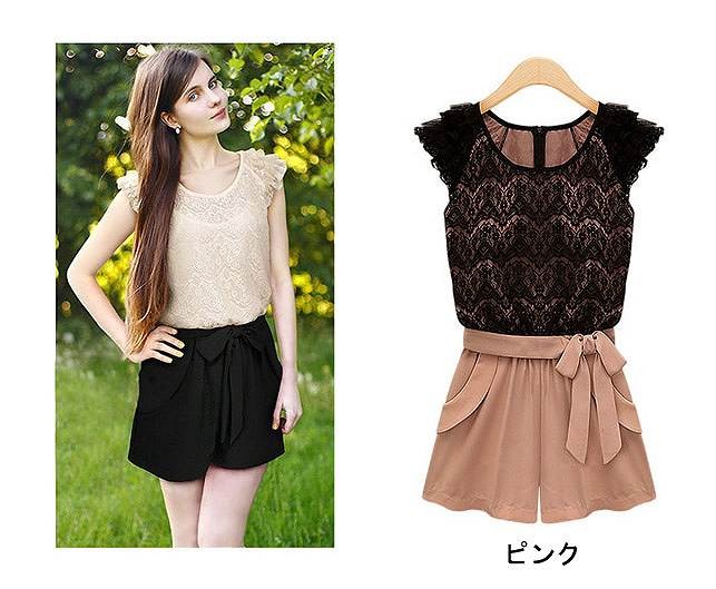 レディース　トップス　シフォン　ワンピース　ファッション　かわいい　パンツ　ショートパンツ　リボン　デート　買い物　旅行　夏　半袖　ホワイト　ブラック　ピンク　送料無料