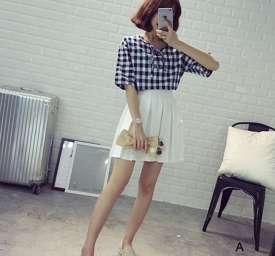 レディース　ファッション　トップス　シャツ　シンプル　夏　ブラウス　チェック　ブロックチェック　かわいい　大人カジュアル　デート　外出　半袖　ブラック　ピンク　送料無料