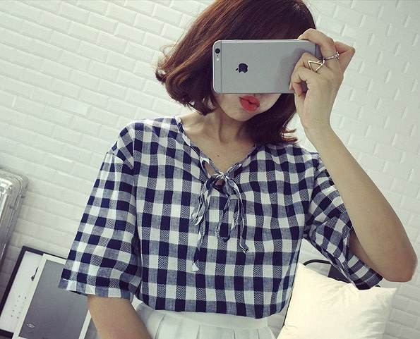 レディース　ファッション　トップス　シャツ　シンプル　夏　ブラウス　チェック　ブロックチェック　かわいい　大人カジュアル　デート　外出　半袖　ブラック　ピンク　送料無料