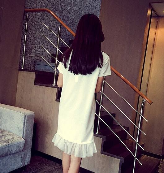 レディース　ファッション　女性　ワンピース　かわいい　おしゃれ　ワンプリント　レース　半袖　ラウンドネック　夏　外出　デート　大人カジュアル　ブラック　ホワイト　送料無料