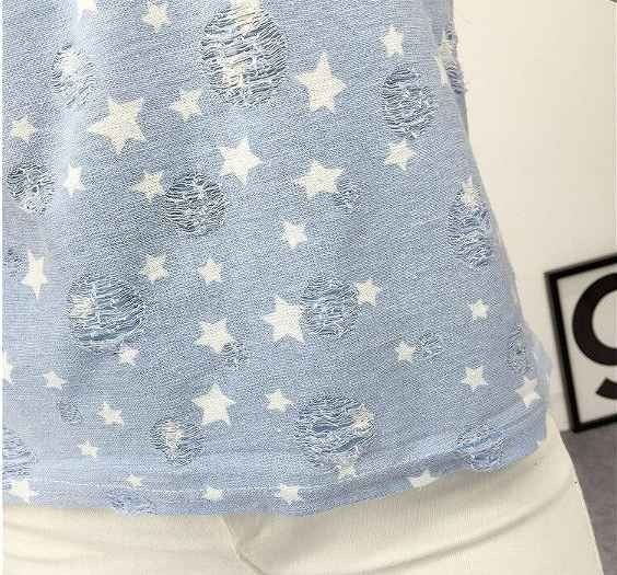 レディース　ファッション　女性　かわいい　おしゃれ　大人カジュアル　トップス　Tシャツ　カットソー　星　スター　夏　外出　レジャー　半袖　ラウンドネック　ブルー　送料無料