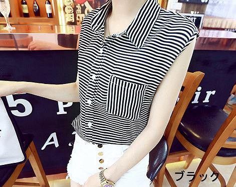 レディース　ファッション　女性　かわいい　おしゃれ　大人カジュアル　シャツ　トップス　ノースリーブ　ボーダー　ストライプ　ブラック　レッド　デート　外出　レジャー　送料無料