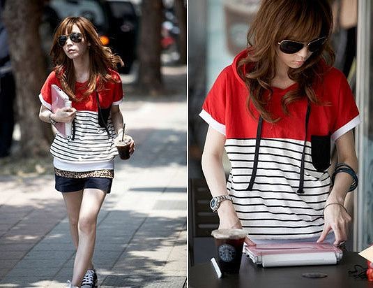 レディース　ファッション　女性　かわいい　おしゃれ　大人カジュアル　トップス　シャツ　カットソー　フード付き　半袖　ラウンドネック　ボーダー　ブラック　レッド　デート　買い物　レジャー　送料無料