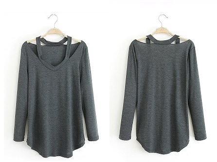 レディース　ファッション　女性　かわいい　おしゃれ　大人カジュアル　トップス　カットソー　Vネック　長袖　シンプル　単色　外出　買い物　レジャー　グレー　ブラック　ホワイト　送料無料