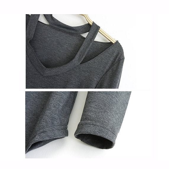 レディース　ファッション　女性　かわいい　おしゃれ　大人カジュアル　トップス　カットソー　Vネック　長袖　シンプル　単色　外出　買い物　レジャー　グレー　ブラック　ホワイト　送料無料