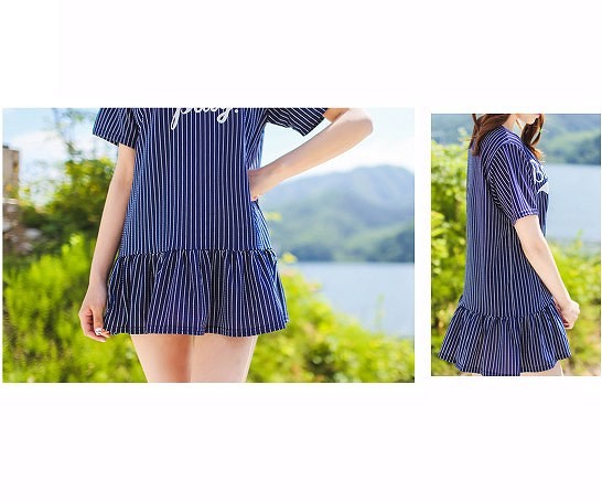 カジュアル　レディース　ワンピース　春夏　スカート　ドレス　ゆったり　普段着　外出　デート　ナチュラル　フェミニン　トレンド　甘め　ストライプ　ブルー　グレー　送料無料