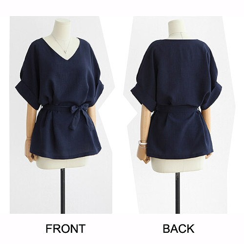 大きいサイズ　ゆったり　ウエストリボン　半袖カットソー　シャツ　レース　Vネック　カジュアル　コットン　レディース　普段着　外出　デート　グリーン　ネイビー　ブラウン　ベージュ　3XL　4XL　5XL　送料無料