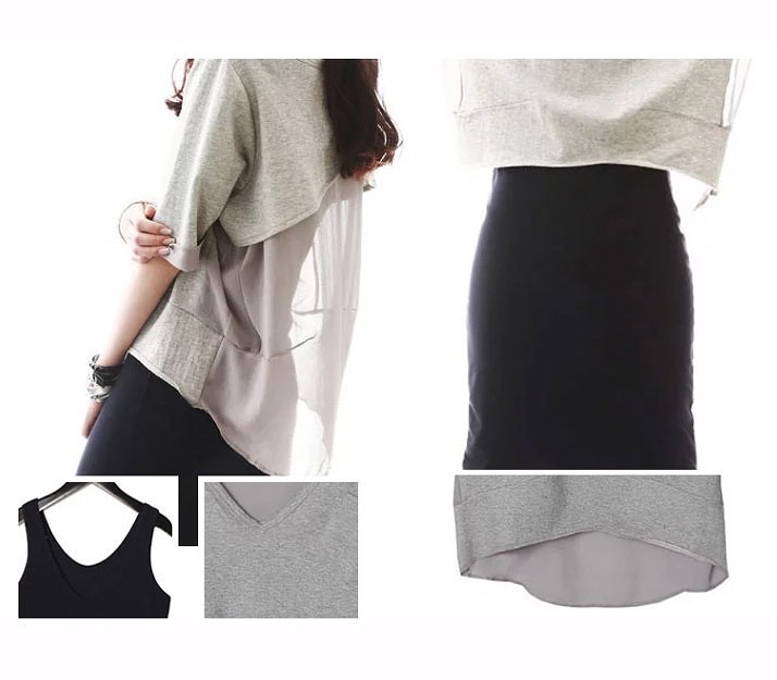 レディース　ファッション　女性　かわいい　レイヤード　シャツ　コンビネーション　ワンピース　大人カジュアル　夏　外出　アウトドア　レジャー　外出　グレーｘブラック　送料無料