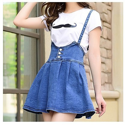 レディース　ファッション　女性　かわいい　デニムスカート　ストラップドレス　大人カジュアル　夏　外出　アウトドア　レジャー　外出　ブルー　送料無料