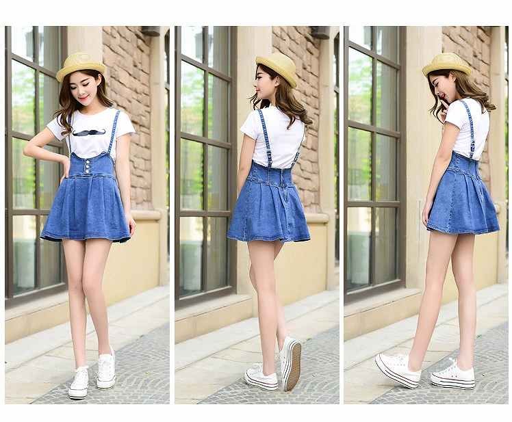 レディース　ファッション　女性　かわいい　デニムスカート　ストラップドレス　大人カジュアル　夏　外出　アウトドア　レジャー　外出　ブルー　送料無料