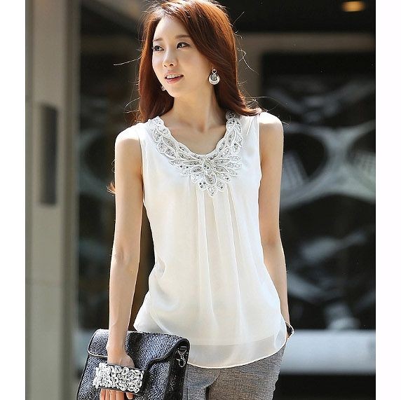 レディース　ファッション　女性　かわいい　シフォンブラウス　シャツ　ノースリーブ　大人カジュアル　夏　外出　アウトドア　レジャー　外出　ブラック　ホワイト　送料無料