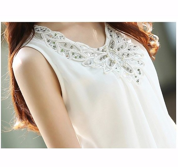 レディース　ファッション　女性　かわいい　シフォンブラウス　シャツ　ノースリーブ　大人カジュアル　夏　外出　アウトドア　レジャー　外出　ブラック　ホワイト　送料無料