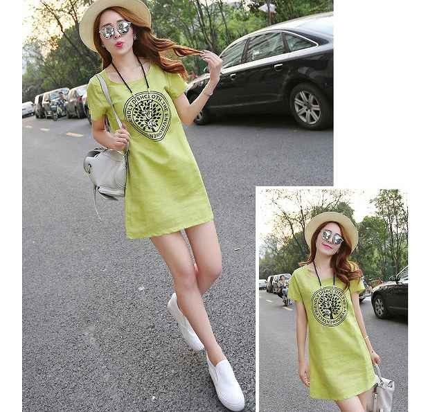 レディース　ファッション　ワンピース　スリムドレス　ラウンドネック　ワンプリント　シンプル　ショート　大人カジュアル　半袖　夏　買い物　外出　旅行　イエロー　ホワイト　ブラック　送料無料