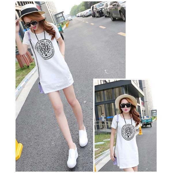 レディース　ファッション　ワンピース　スリムドレス　ラウンドネック　ワンプリント　シンプル　ショート　大人カジュアル　半袖　夏　買い物　外出　旅行　イエロー　ホワイト　ブラック　送料無料