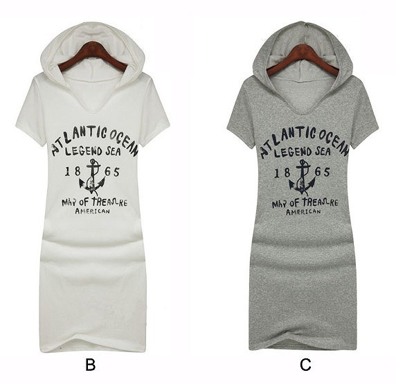 レディース　ファッション　ワンピース　パーカー　半袖　ワンポイント　マリン　ミディアム　かわいい　キュート　大人カジュアル　夏　外出　買い物　ネイビー　ホワイト　グレー　送料無料