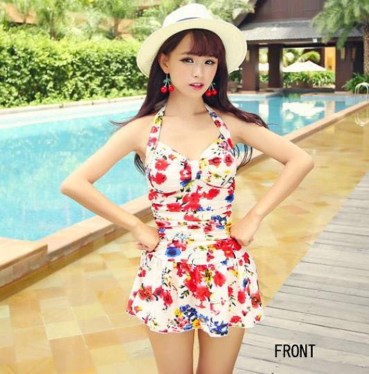 レディース　水着　ワンピース　ホルターネック　花柄　体型カバー　大きいサイズ　フラワー　総柄　柄物　スイムウェア　夏　ビーチ　リゾート　マリン　海水浴　プール　ホワイト　送料無料