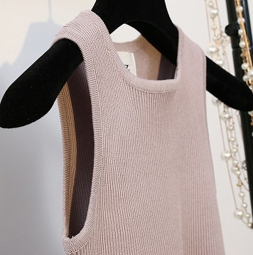 レディース　カットソー　ニット　ノースリーブ　タンクトップ　クルーネック　人気　春　夏物　女性　大人　カジュアル　キュート　可愛い　フェミニン　上品　おしゃれ　ファッション　ホワイト　ブラック　ピンク　フリーサイズ　ワンサイズ　送料無料