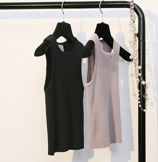 レディース　カットソー　ニット　ノースリーブ　タンクトップ　クルーネック　人気　春　夏物　女性　大人　カジュアル　キュート　可愛い　フェミニン　上品　おしゃれ　ファッション　ホワイト　ブラック　ピンク　フリーサイズ　ワンサイズ　送料無料
