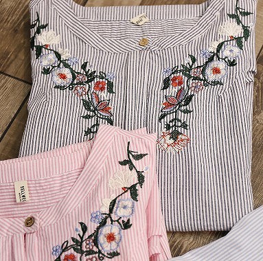 レディース　花柄　刺繍　ひざ上丈　ショート丈　ワンピース　ストライプ　半袖　人気　春物　夏物　女性　大人　カジュアル　キュート　可愛い　フェミニン　おしゃれ　ファッション　グレー　ピンク　ブルー　フリーサイズ　ワンサイズ　送料無料