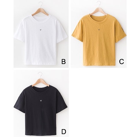 レディース　ハート　Tシャツ　半袖　ラウンドネック　クルーネック　トップス　人気　春　夏物　女性　大人　カジュアル　キュート　可愛い　フェミニン　セクシー　おしゃれ　ファッション　ブルー　ホワイト　ブラック　イエロー　フリーサイズ　ワンサイズ　送料無料