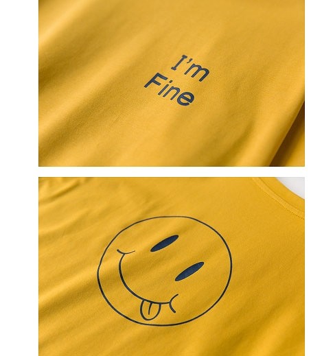 レディース　スマイル　プリント　Tシャツ　半袖　ラウンドネック　トップス　人気　春　夏物　女性　大人　カジュアル　キュート　可愛い　フェミニン　おしゃれ　ファッション　ホワイト　ネイビー　オレンジ　ブルー　フリーサイズ　ワンサイズ　送料無料