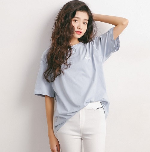 レディース　スマイル　プリント　Tシャツ　半袖　ラウンドネック　トップス　人気　春　夏物　女性　大人　カジュアル　キュート　可愛い　フェミニン　おしゃれ　ファッション　ホワイト　ネイビー　オレンジ　ブルー　フリーサイズ　ワンサイズ　送料無料