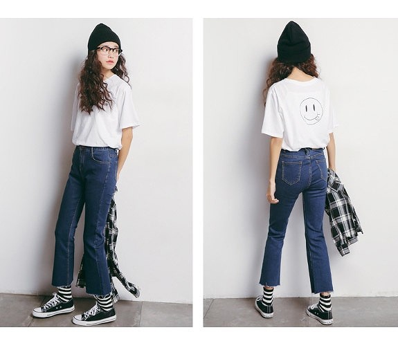 レディース　スマイル　プリント　Tシャツ　半袖　ラウンドネック　トップス　人気　春　夏物　女性　大人　カジュアル　キュート　可愛い　フェミニン　おしゃれ　ファッション　ホワイト　ネイビー　オレンジ　ブルー　フリーサイズ　ワンサイズ　送料無料