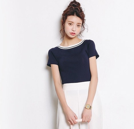 レディース　カットソー　ニット　セーター　半袖　ラウンドネック　トップス　人気　春　夏物　女性　大人　カジュアル　キュート　可愛い　フェミニン　おしゃれ　ファッション　ブルー　ピンク　パープル　ブラック　ネイビー　フリーサイズ　ワンサイズ　送料無料