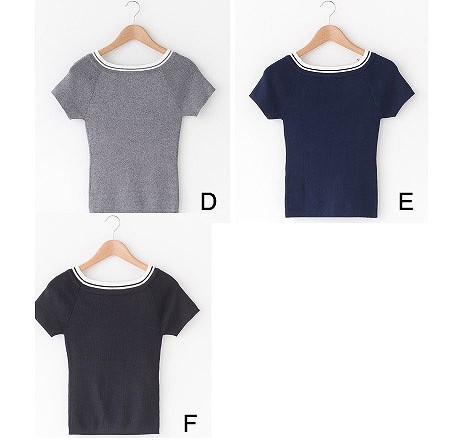 レディース　カットソー　ニット　セーター　半袖　ラウンドネック　トップス　人気　春　夏物　女性　大人　カジュアル　キュート　可愛い　フェミニン　おしゃれ　ファッション　ブルー　ピンク　パープル　ブラック　ネイビー　フリーサイズ　ワンサイズ　送料無料