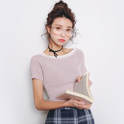 レディース　カットソー　ニット　セーター　半袖　ラウンドネック　トップス　人気　春　夏物　女性　大人　カジュアル　キュート　可愛い　フェミニン　おしゃれ　ファッション　ブルー　ピンク　パープル　ブラック　ネイビー　フリーサイズ　ワンサイズ　送料無料