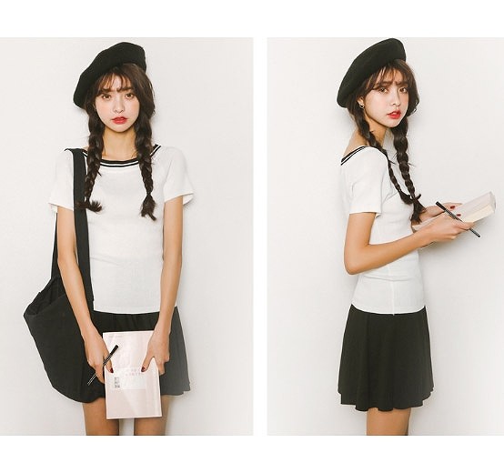 レディース　カットソー　ニット　セーター　半袖　ラウンドネック　トップス　人気　春　夏物　女性　大人　カジュアル　キュート　可愛い　フェミニン　おしゃれ　ファッション　ブルー　ピンク　パープル　ブラック　ネイビー　フリーサイズ　ワンサイズ　送料無料