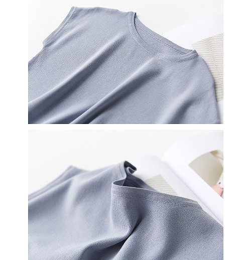 レディース　カットソー　ニット　セーター　半袖　ラウンドネック　トップス　人気　春　夏物　女性　大人　カジュアル　キュート　可愛い　フェミニン　おしゃれ　ファッション　ブルー　ピンク　パープル　ブラック　グレー　フリーサイズ　ワンサイズ　送料無料