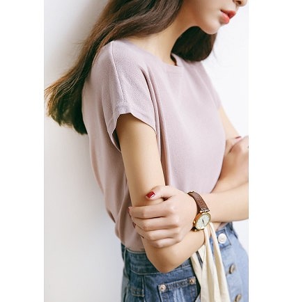 レディース　カットソー　ニット　セーター　半袖　ラウンドネック　トップス　人気　春　夏物　女性　大人　カジュアル　キュート　可愛い　フェミニン　おしゃれ　ファッション　ブルー　ピンク　パープル　ブラック　グレー　フリーサイズ　ワンサイズ　送料無料