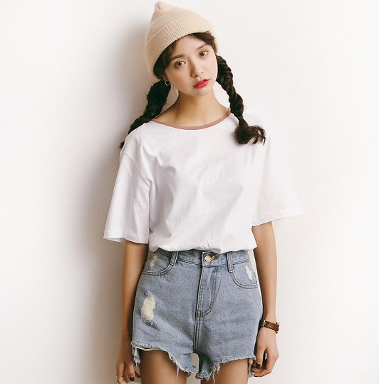 レディース　半袖　Tシャツ　ラウンドネック　トップス　人気　春　夏物　女性　大人　カジュアル　キュート　可愛い　フェミニン　おしゃれ　ファッション　ホワイト　ブルー　グリーン　ブラウン　フリーサイズ　ワンサイズ　送料無料