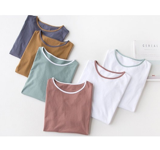 レディース　半袖　Tシャツ　ラウンドネック　トップス　人気　春　夏物　女性　大人　カジュアル　キュート　可愛い　フェミニン　おしゃれ　ファッション　ホワイト　ブルー　グリーン　ブラウン　フリーサイズ　ワンサイズ　送料無料