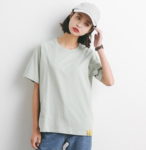 レディース　半袖　ラグランTシャツ　ラウンドネック　トップス　人気　春　夏物　女性　大人　カジュアル　キュート　可愛い　フェミニン　おしゃれ　ファッション　グリーン　オレンジ　イエロー　フリーサイズ　ワンサイズ　送料無料