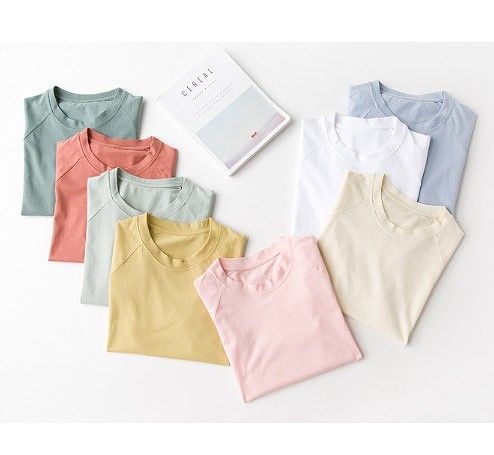 レディース　半袖　ラグランTシャツ　ラウンドネック　トップス　人気　春　夏物　女性　大人　カジュアル　キュート　可愛い　フェミニン　おしゃれ　ファッション　グリーン　オレンジ　イエロー　フリーサイズ　ワンサイズ　送料無料