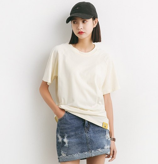 レディース　半袖　ラグランTシャツ　ラウンドネック　トップス　人気　春　夏物　女性　大人　カジュアル　キュート　可愛い　フェミニン　おしゃれ　ファッション　グリーン　オレンジ　イエロー　フリーサイズ　ワンサイズ　送料無料