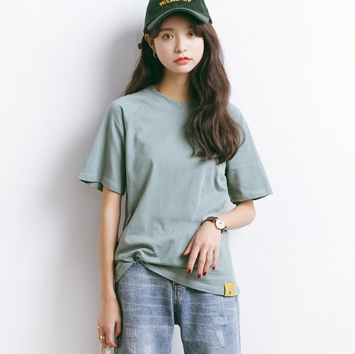 レディース　半袖　ラグランTシャツ　ラウンドネック　トップス　人気　春　夏物　女性　大人　カジュアル　キュート　可愛い　フェミニン　おしゃれ　ファッション　グリーン　オレンジ　イエロー　フリーサイズ　ワンサイズ　送料無料
