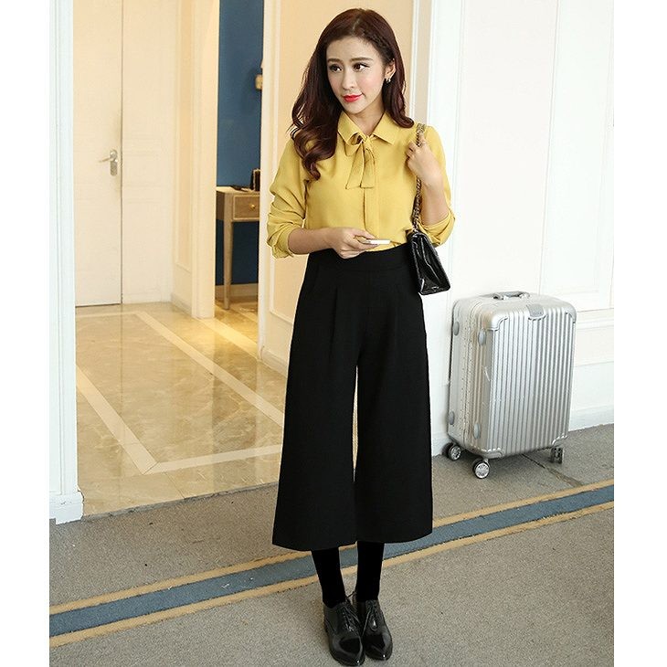 レディース　ボトムス　ガウチョパンツ　ワイドパンツ　7分丈　9分丈　無地　秋冬　大人カジュアル　大きいサイズ　オフィス　OL　通勤　シンプル　デイリー　お出かけ　デート　ブラック　送料無料