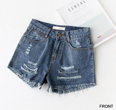 レディース　クラッシュ加工　ダメージ　デニム　ショートパンツ　短パン　ジーンズ　ショーパン　切りっぱなし　人気　春物　夏物　女性　大人　カジュアル　キュート　可愛い　フェミニン　セクシー　おしゃれ　ファッション　ブルー　S　M　L　サイズ　送料無料