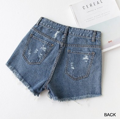 レディース　クラッシュ加工　ダメージ　デニム　ショートパンツ　短パン　ジーンズ　ショーパン　切りっぱなし　人気　春物　夏物　女性　大人　カジュアル　キュート　可愛い　フェミニン　セクシー　おしゃれ　ファッション　ブルー　S　M　L　サイズ　送料無料