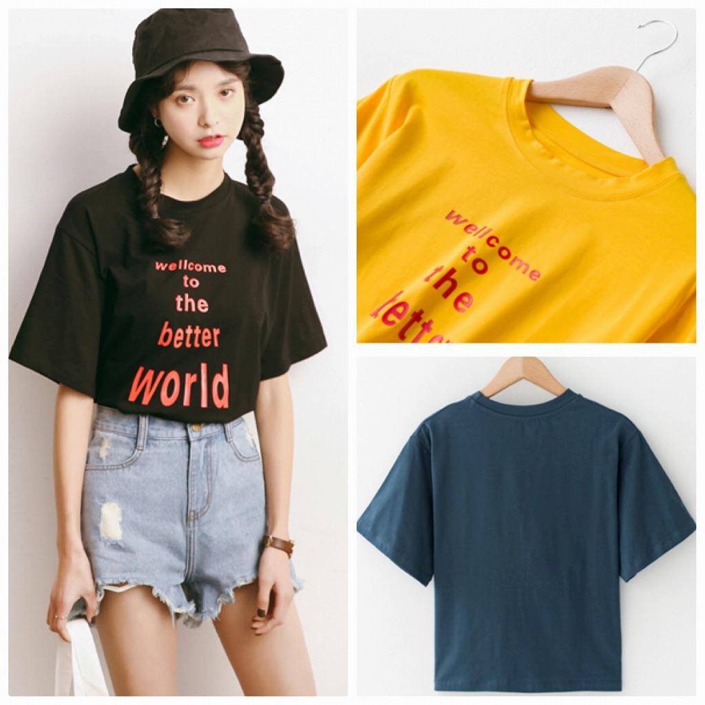 レディース　トップス　Tシャツ　英字プリント　半袖　定番　カジュアル　フリーサイズ　大人可愛い　フェミニン　デート　お出かけ　デイリー　ブルー　ホワイト　ブラック　イエロー　送料無料