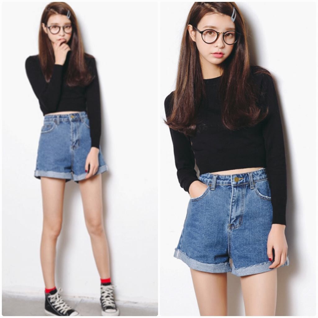 レディース　ボトムス　ショートパンツ　ホットパンツ　デニムパンツ　ロールアップ　大人可愛い　無地　カジュアル　シンプル　美脚　脚長　デイリー　お出かけ　デート　ブルー　送料無料