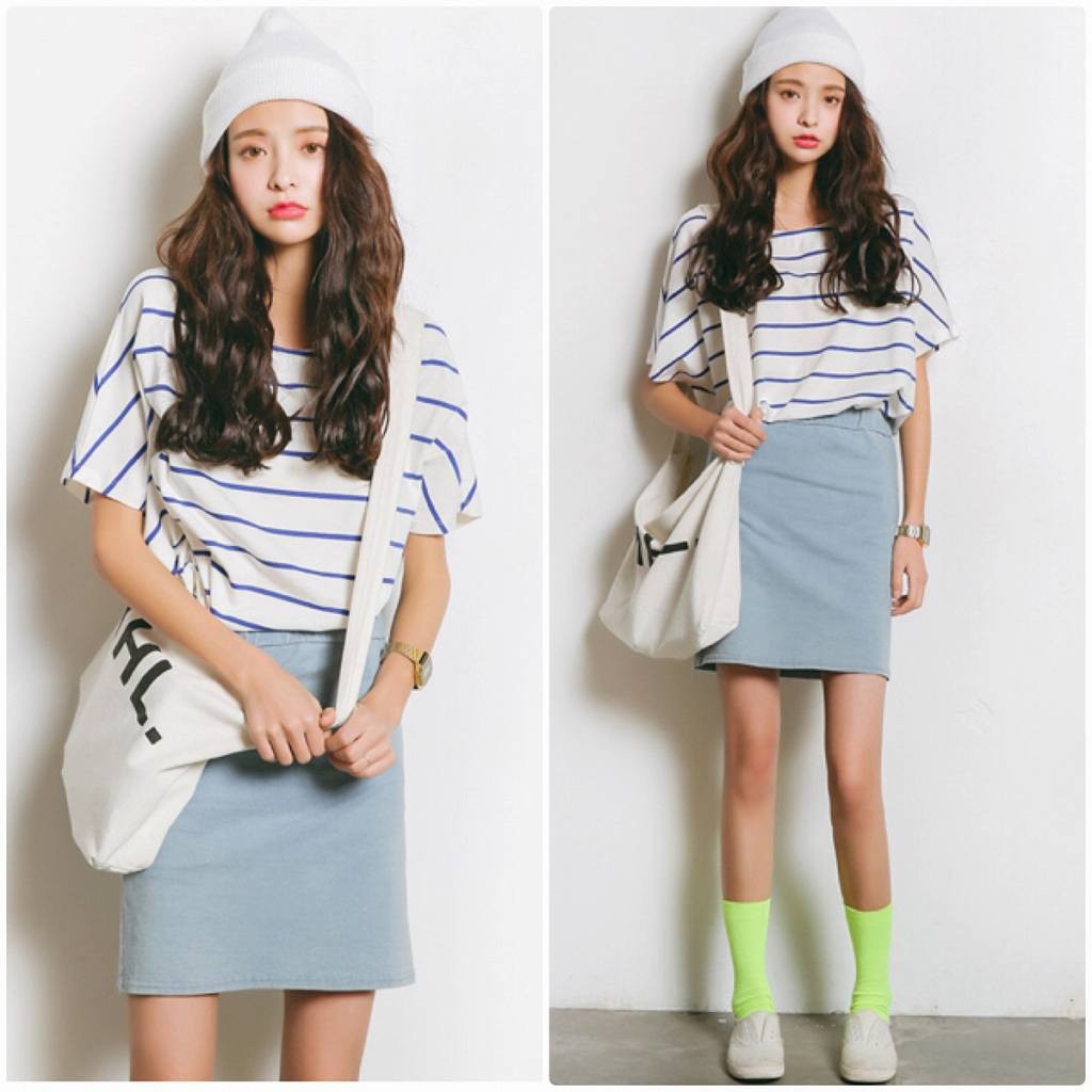 レディース　ミニスカート　デニム　膝上　無地　カジュアル　大人可愛い　シンプル　デイリー　お出かけ　デート　ブルー　送料無料