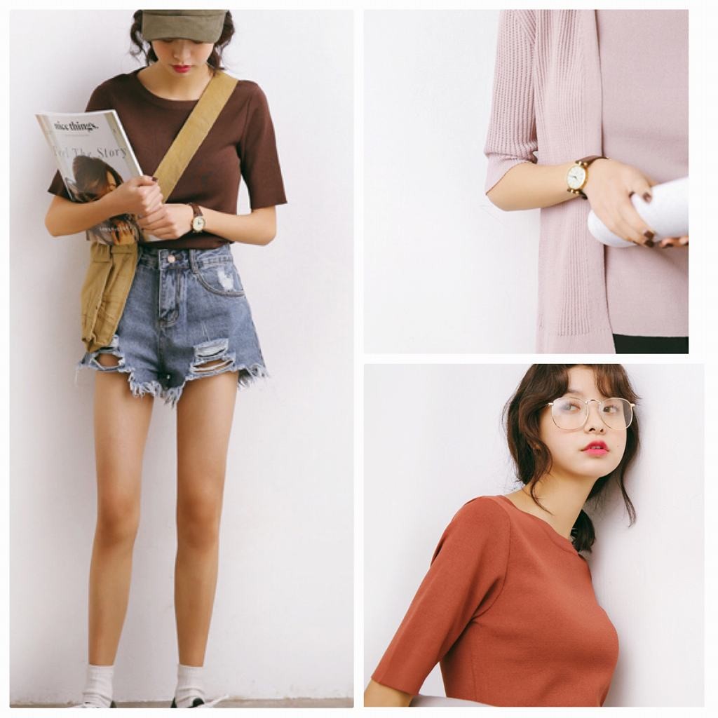 レディース　トップス　カットソー　無地　5分袖　カジュアル　フリーサイズ　大人可愛い　フェミニン　オフィス　デート　お出かけ　デイリー　ピンク　ブルー　ホワイト　ブラウン　ワイン　ブラック　送料無料