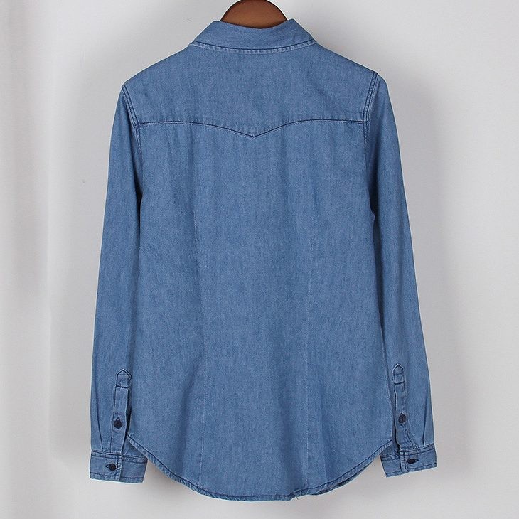 レディース　トップス　デニムシャツ　長袖　無地　シンプル　定番　カジュアル　大きいサイズ　大人可愛い　フェミニン　デート　着まわし力◎　お出かけ　デイリー　ブルー　インディゴ　送料無料